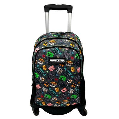Minecraft Pixel 25 Primary Backpack Double Compartment Adaptable + Black Cart.Color:Multicolor