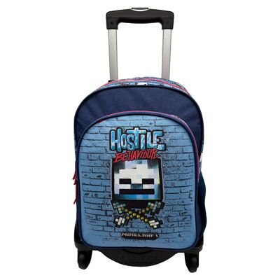 Minecraft Hostile Behavior Primary Backpack Double Compartment Adaptable + Black Cart.Color: Denim Blue