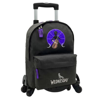 Wednesday Wednesday Cello Americano backpack with laptop compartment + trolley with side protection and front stopper, 4 multidirectional wheels.Color: Black
