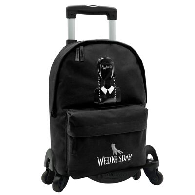 Wednesday Americano backpack with laptop compartment + trolley with side protection and front stopper, 4 multidirectional wheels.Color: Black