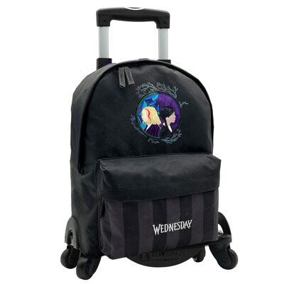 Wednesday Wednesday and Enid American backpack with laptop compartment + trolley with side protection and front stopper, 4 multidirectional wheels.Color: Black