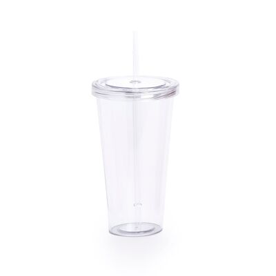 Vaso 750 ml transparente con pajita