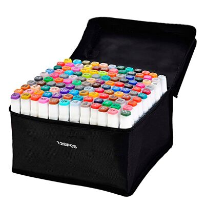 Set of 120 markers in assorted colors. Double tip: fine and broad in the same marker.Color: Multicolor