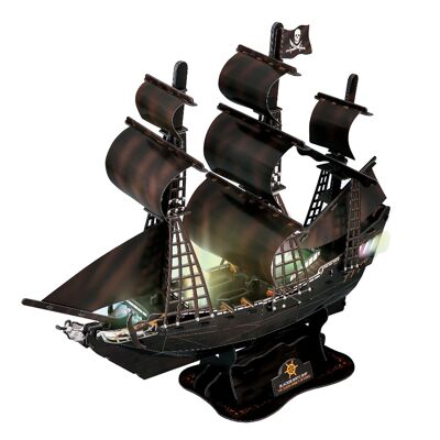3D puzzle of the BLACK PEARL ship with LED lights. 50.4*19*43 cms, 111 pieces.Color: Multicolor