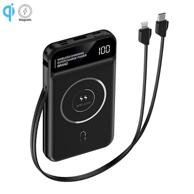Powerbank 10.000 mAh mit 15 W kabellosem Laden, PD22-Ausgang.5 W Superschnellladung, schnelles Laden. Ladeanzeigebildschirm.