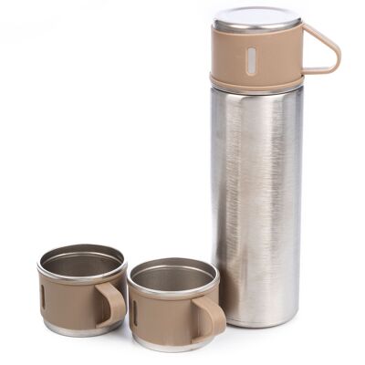 Set of 500ml thermos and 3 insulated cups. Cold and heat maintenance for 6 to 12 hours.