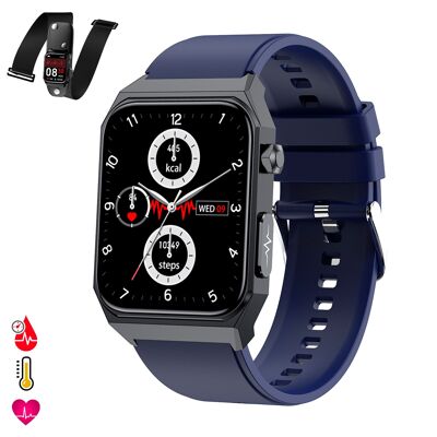 Smartwatch E530 con detección de glucosa en sangre, monitor de tensión y O2. ECG con medición en pecho. Pantalla de 1,91.
