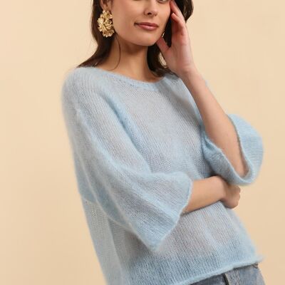 Lightweight 3/4 raglan sleeve sweater 80% kidmohair