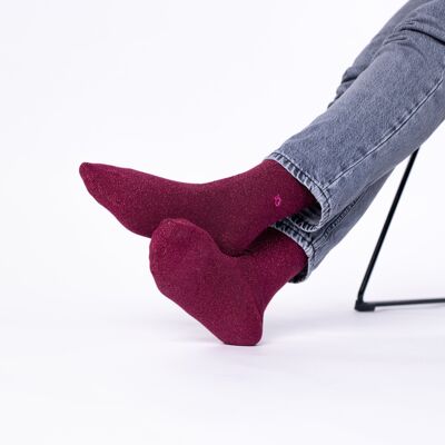 Plain combed cotton glitter socks in wine lees