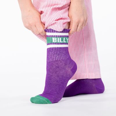 Purple and green tennis socks