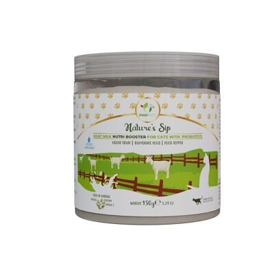 Pawfect Nature's Sip Goat Milk Nutri Booster per gatti con probiotici (150 g/5,5 l).29 oz) | Dolcetto liquido | Reidratare gli alimenti | Topper per alimenti