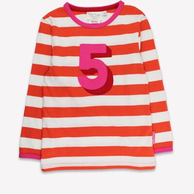 Organic Five Applique Orange Stripe Long Sleeved T-Shirt