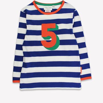 Organic Five Applique Blue Stripe Long Sleeved T-Shirt