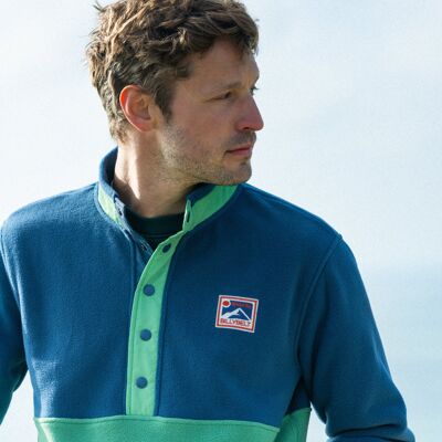 Navy and green fleece sweatshirt