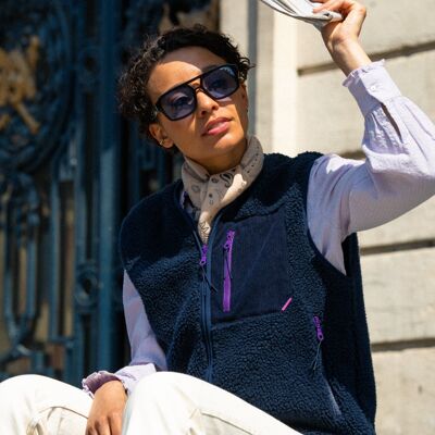 Chaqueta Sherpa sin mangas con cremallera para mujer - Azul marino