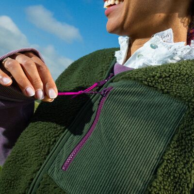 Chaqueta Sherpa sin mangas con cremallera para mujer - Caqui
