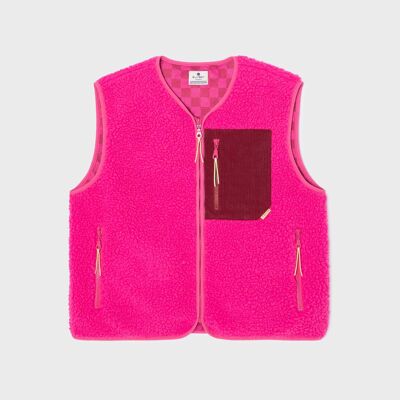 Veste sherpa femme zippée sans manches - Rose