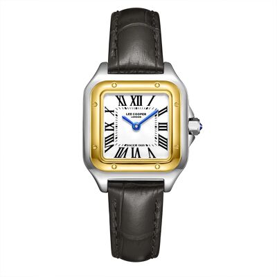 LeeCooper – AVA – LC08191 – Montre Femme – Analogique Mouvement Quartz 2 aiguilles – Boitier rectangulaire en métal – Bracelet en cuir façon alligator