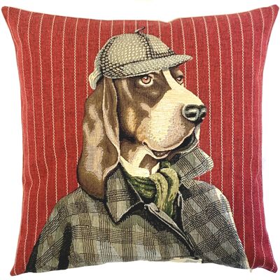 Sherlock Holmes Decor - Basset Pillow Cover - Dog Lover Gift - Red Throw Pillow