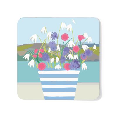 Posavasos personalizable con diseño de flores y rayas
