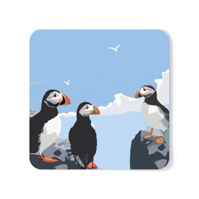 Puffins 3 Customisable Coaster