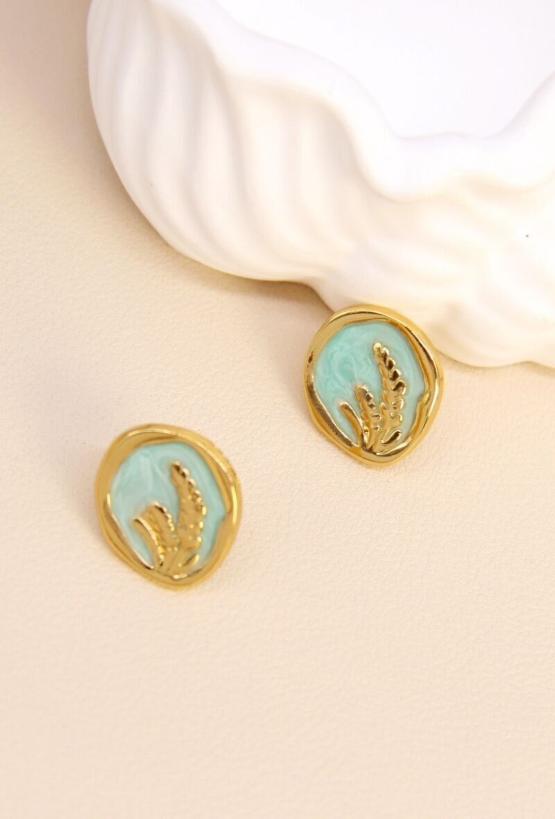 Goldene Weizen-Emaille-Ohrringe – Ländliche Eleganz