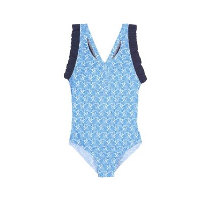 Traje de baño de una pieza cruzado en azul cebra
