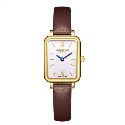 LeeCooper – HAZEL – LC08208– Reloj para mujer – Cuarzo analógico de 2 agujas – Caja metálica rectangular – Esfera de nácar – Correa de piel italiana
