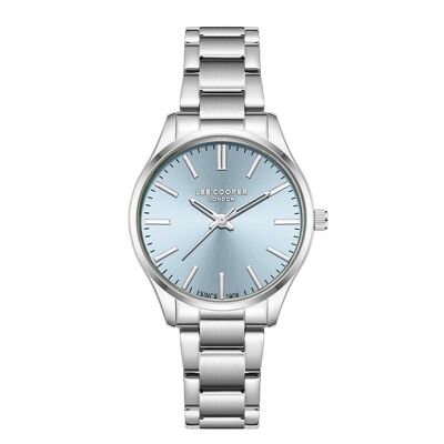 LeeCooper – SCARLETT – LC08011– Reloj para mujer – Cuarzo analógico de 3 agujas – Caja redonda de metal plateado – Esfera con efecto rayos de sol