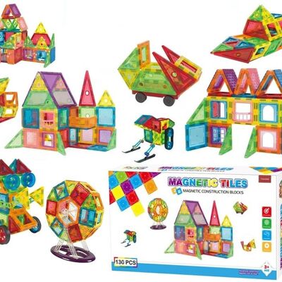 Jeu de construction magnétique intelligent de 130 pièces, éducatif et créatif, « BLOCS DE CONSTRUCTION MAGNÉTIQUES » : d'innombrables possibilités de construction créative, développement de la motricité et de l'imagination.