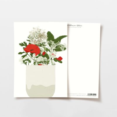 Postkarte rote & weiße Blumen im handgetöpferten Becher, FSC zertifiziert