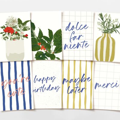 Surtido de postales con 8 motivos para cumpleaños, bodas y regalos, con certificación FSC.