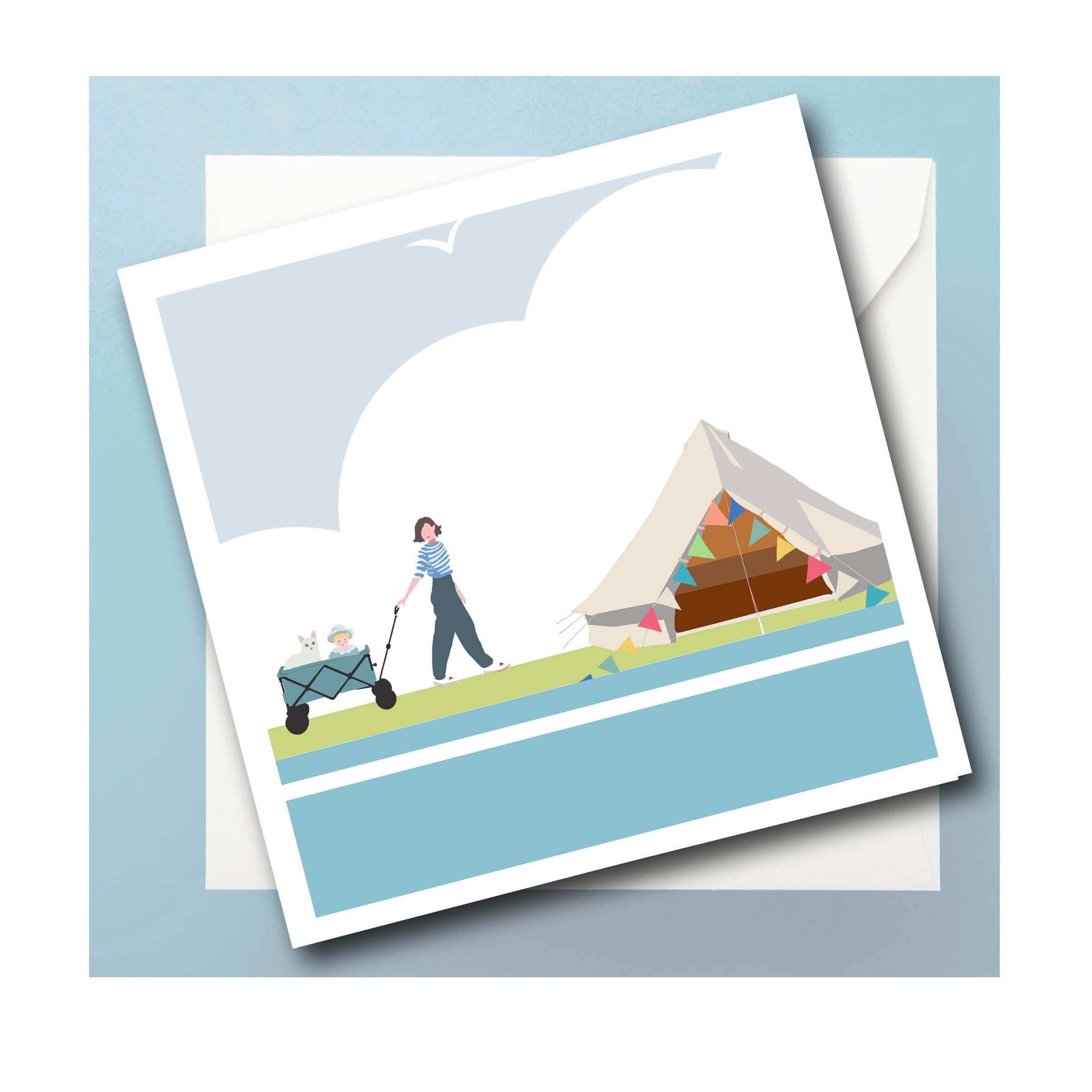 Biglietto d'auguri personalizzato per campeggio con cani