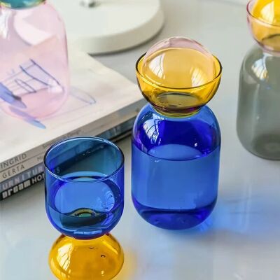 Modern Colorful Art Glass Water Carafe & Cup | Pitcher