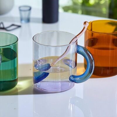 Tasse en verre coloré à anse épaisse – Tasse à café et à thé