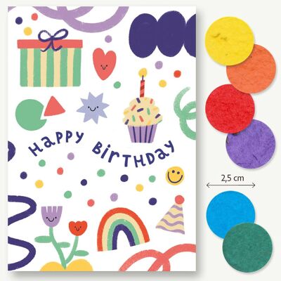 Carte postale confettis graines Joyeux Anniversaire Smiley