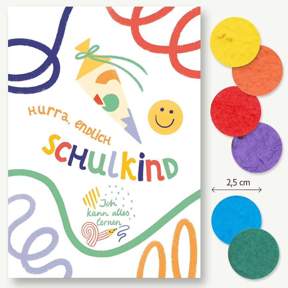 Postkarte Saatkonfetti Smiley Schulkind