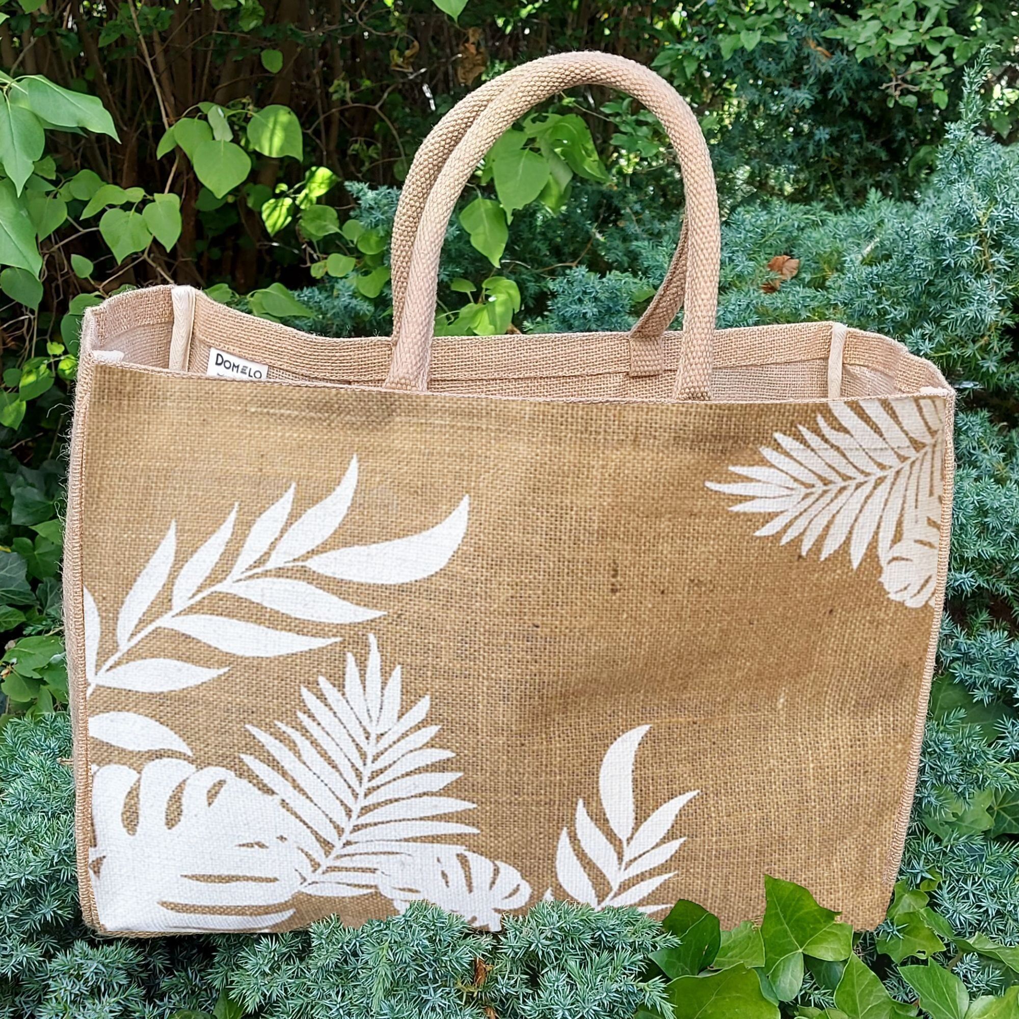 Domelo große Jute Einkaufskorb, 100% Vegane Einkaufstasche/ Handtasche Strandtasche Badetasche Jutetasche Tragetasche Floral