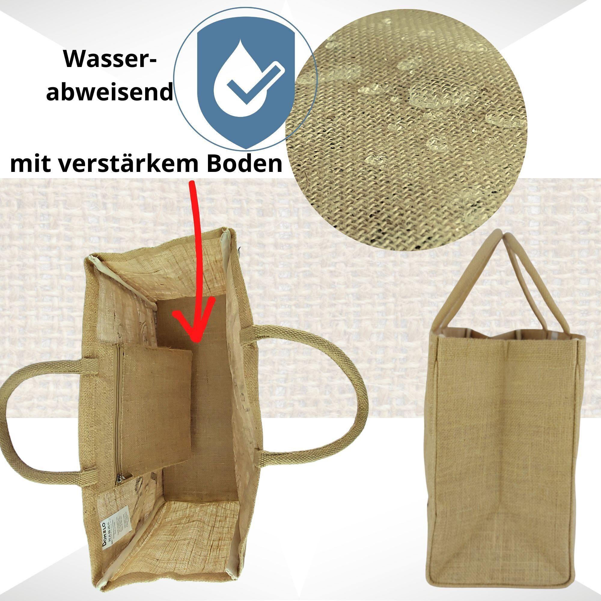 Domelo große Jute Einkaufskorb, 100% Vegane Einkaufstasche/ Handtasche Strandtasche Badetasche Jutetasche Tragetasche Maritim