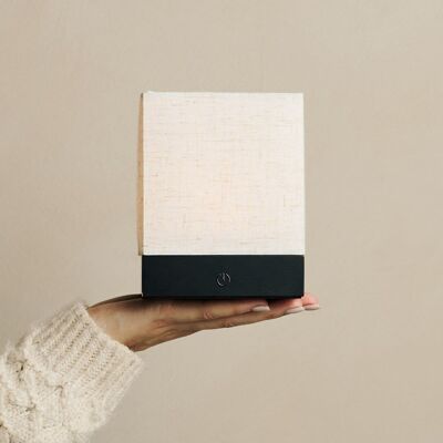 Zano Black Wireless Lamp with Wood and Linen - Mood Lighting, LED Table Lamp with Battery