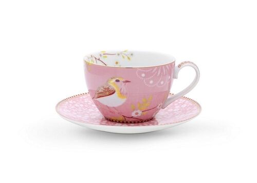 Paire tasse à thé Floral2 Oiseau Rose - 28cl