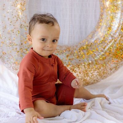 Terracotta long-sleeved anti-UV baby swimsuit