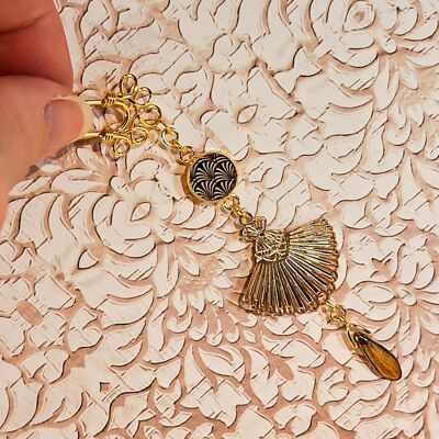 Abanico de resina con forma de horquilla y perla de ginkgo, de latón dorado, hecho a mano, estilo bohemio y chic, ideal como regalo para el Día de la Madre.
