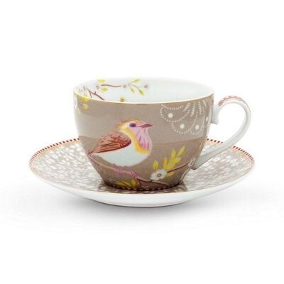 Pair of teacup Floral2 Khaki Bird - 28cl