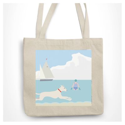 Bolsa de mano personalizable con diseño de perro corriendo