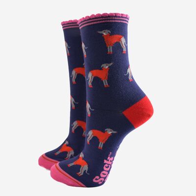 Chaussettes en bambou pour femmes - Bleu marine/rouge, Greyhound Jumpers