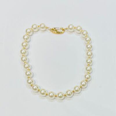 Collana girocollo con perle di resina di grandi dimensioni, madreperla, acciaio placcato oro