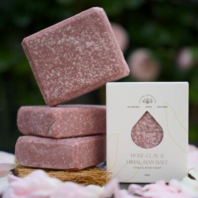 Argile rose et sel de l'Himalaya - Savon pour les mains et le corps - Vegan - Sans huile de palme (100 g)