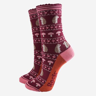 Calcetines de bambú para mujer: bayas y rosas, erizo Fair Isle