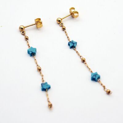 Pendientes de turquesa con dos estrellas de piedra